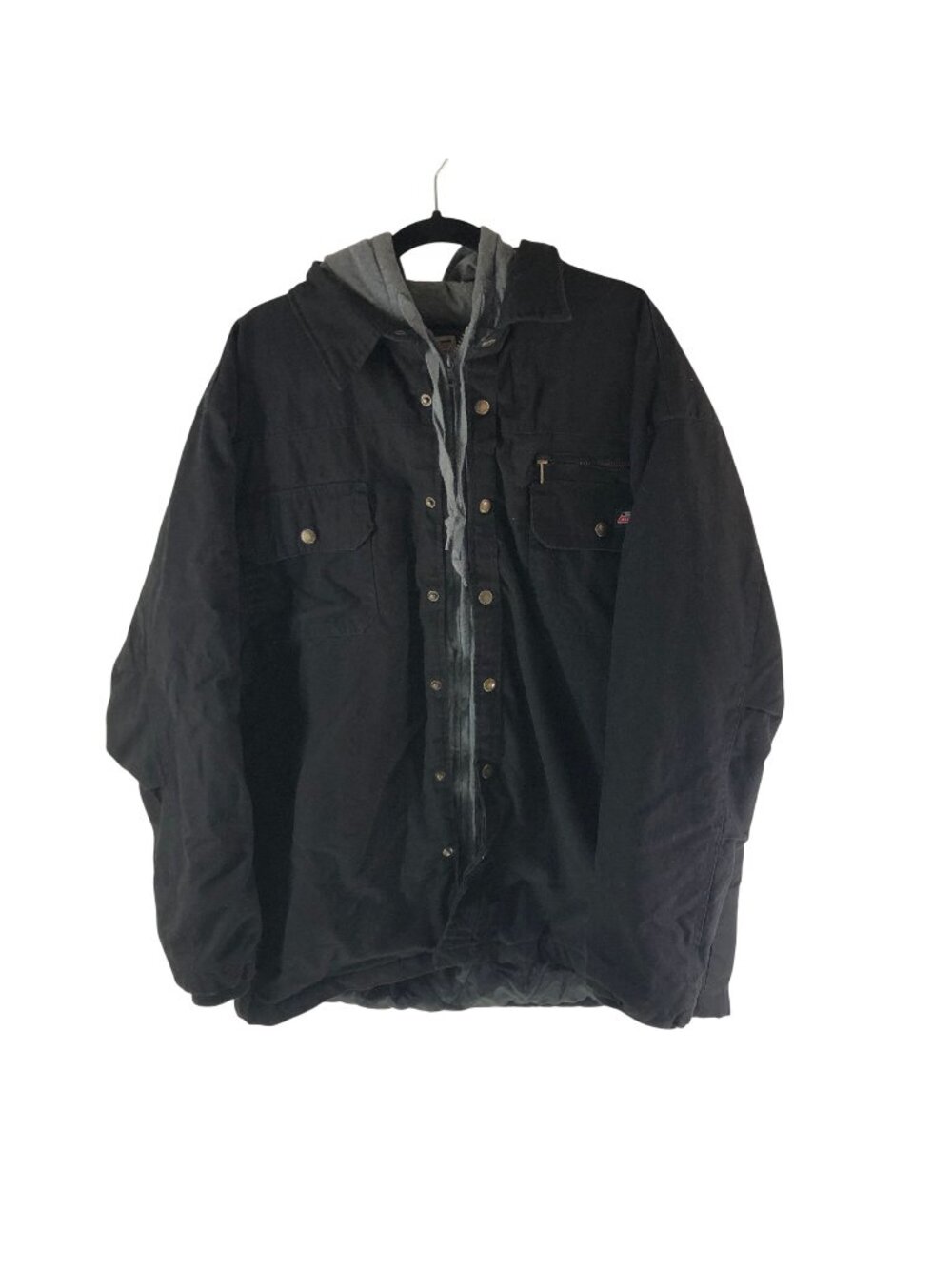 Dickies Black Gray Hooded Jacket 2XL With Snap Buttons & Pockets